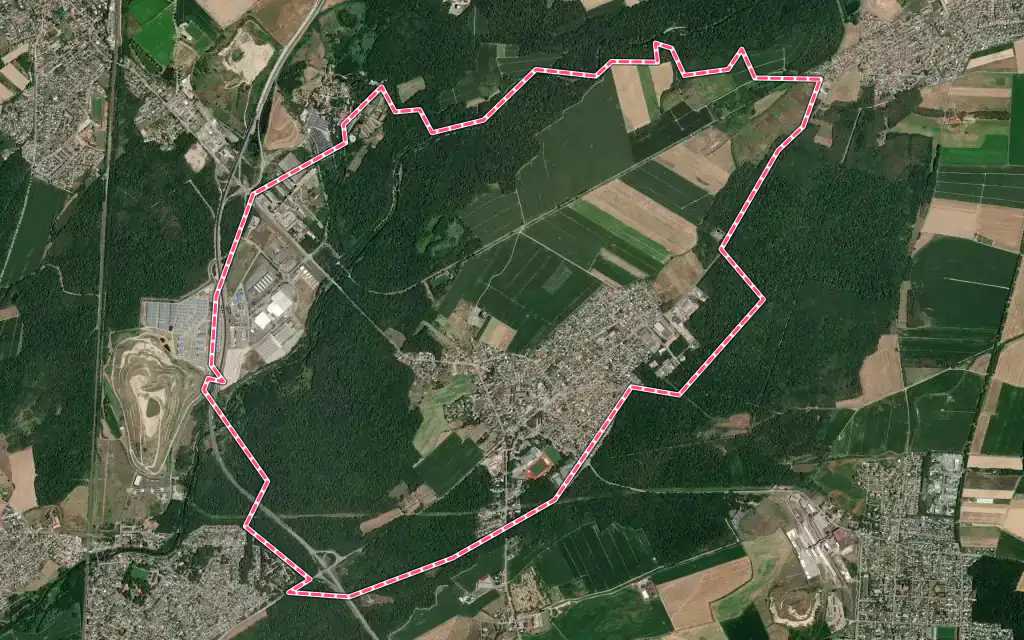 Vue satellite de Pulversheim avec ses contours administratifs