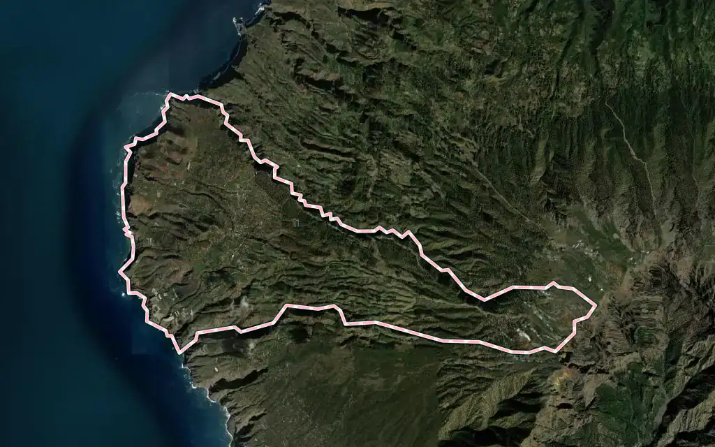 Vista satélite de Puntagorda con su contorno administrativo