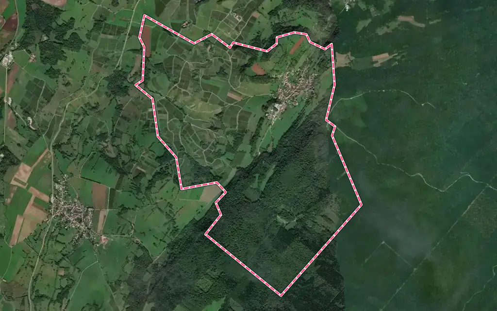 Vue satellite de Pupillin avec ses contours administratifs