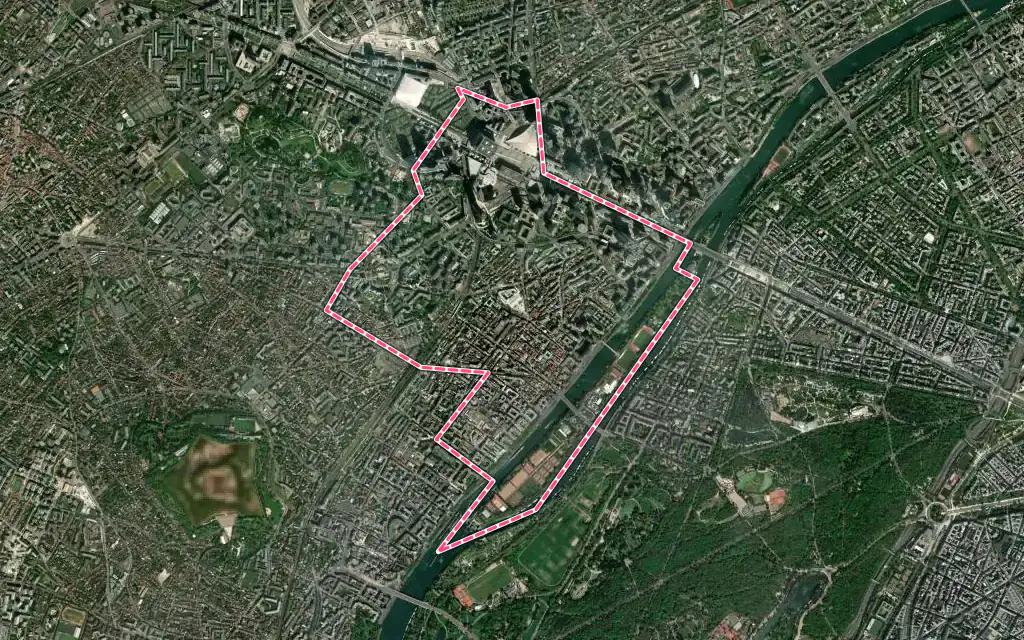 Vue satellite de Puteaux avec ses contours administratifs