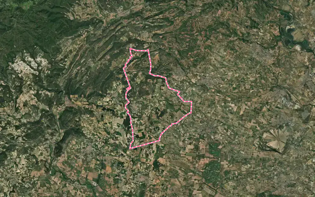 Vue satellite de Quarante avec ses contours administratifs