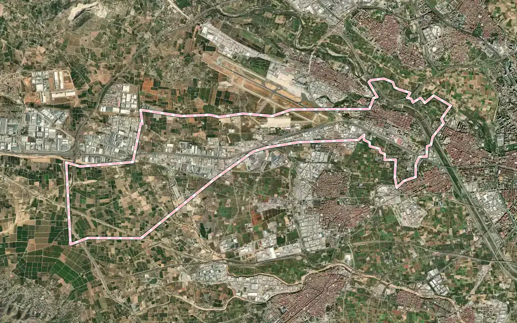 Vista satélite de Quart de Poblet con su contorno administrativo