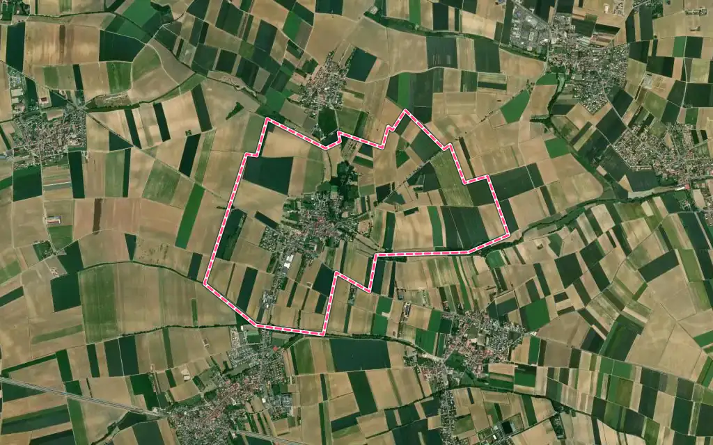 Vue satellite de Quatzenheim avec ses contours administratifs