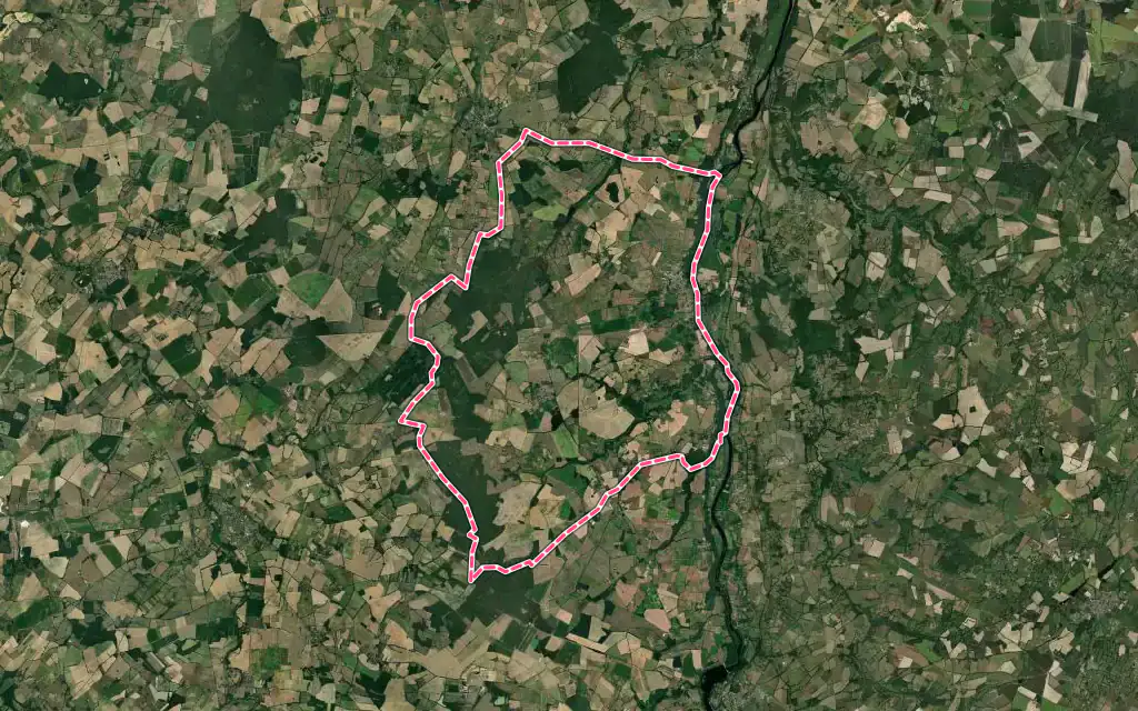 Vue satellite de Queaux avec ses contours administratifs