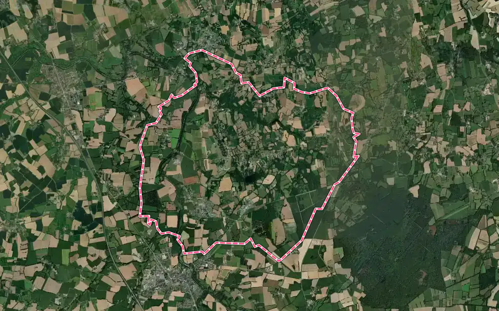 Vue satellite de Québriac avec ses contours administratifs