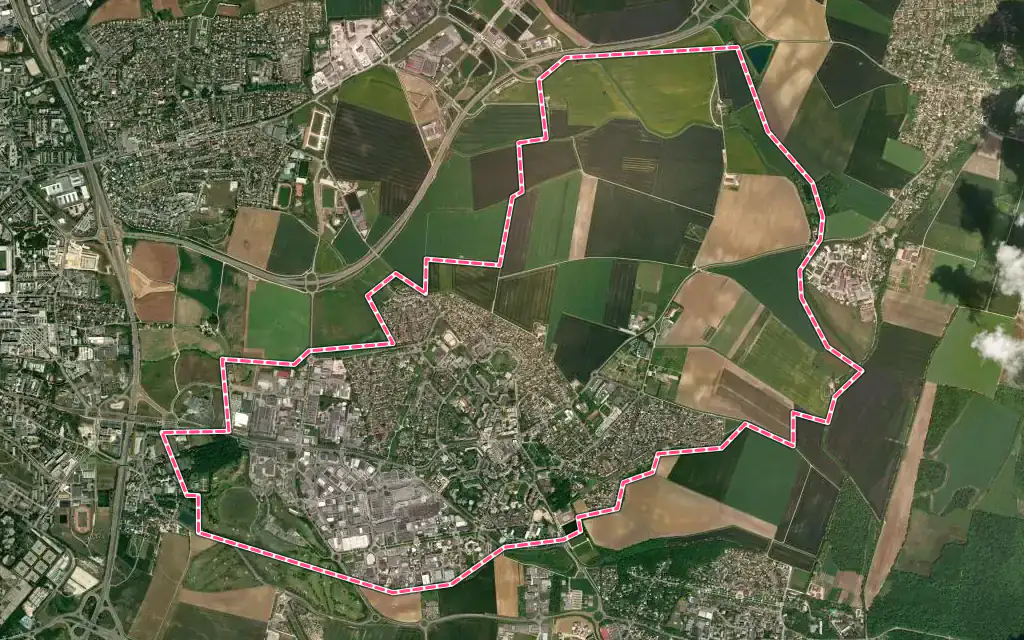 Vue satellite de Quetigny avec ses contours administratifs