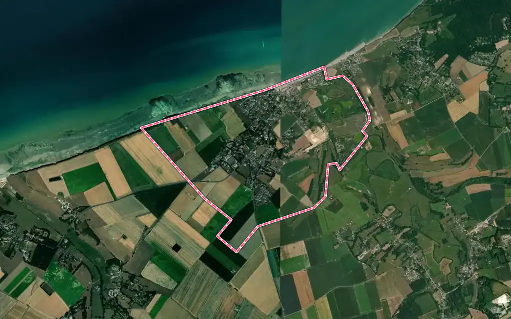 Vue satellite de Quiberville avec ses contours administratifs