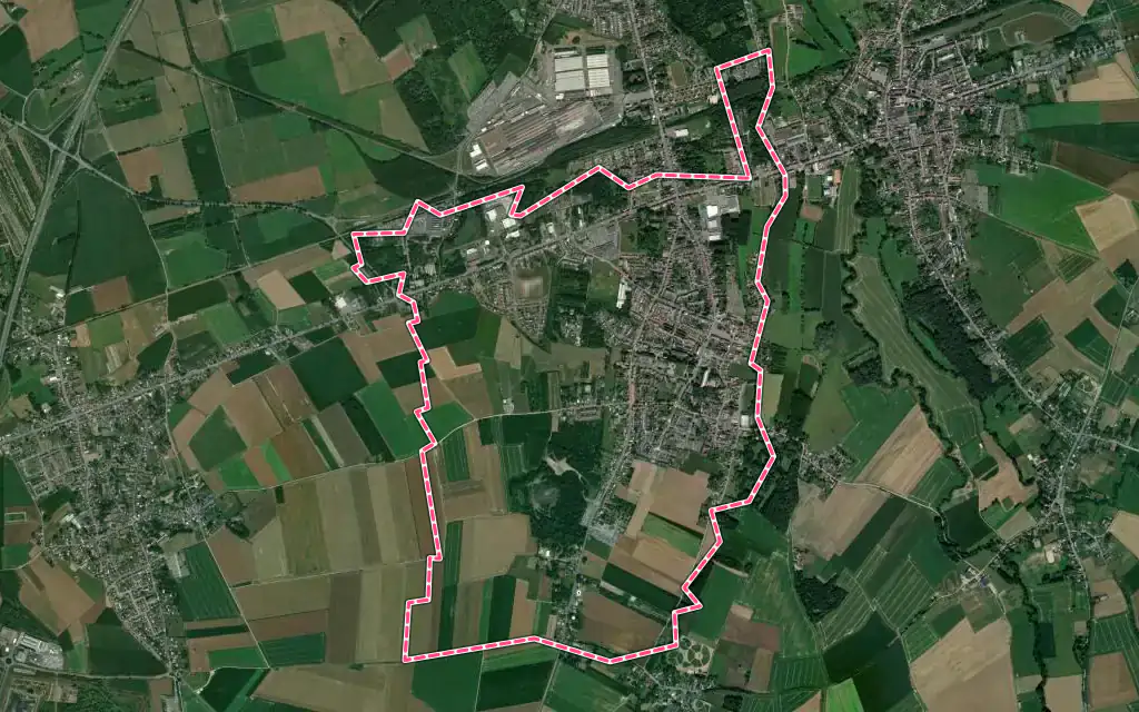 Vue satellite de Quiévrechain avec ses contours administratifs
