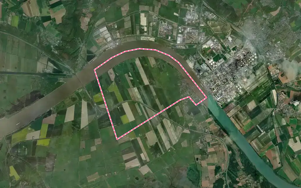 Vue satellite de Quillebeuf-sur-Seine avec ses contours administratifs
