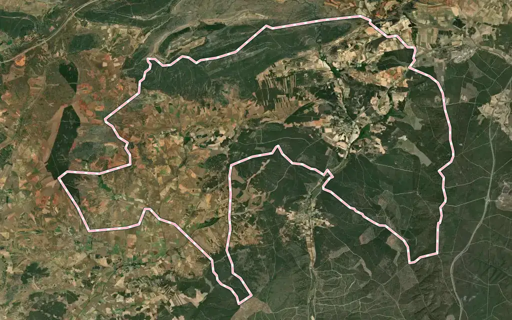 Vista satélite de Quintana Redonda con su contorno administrativo