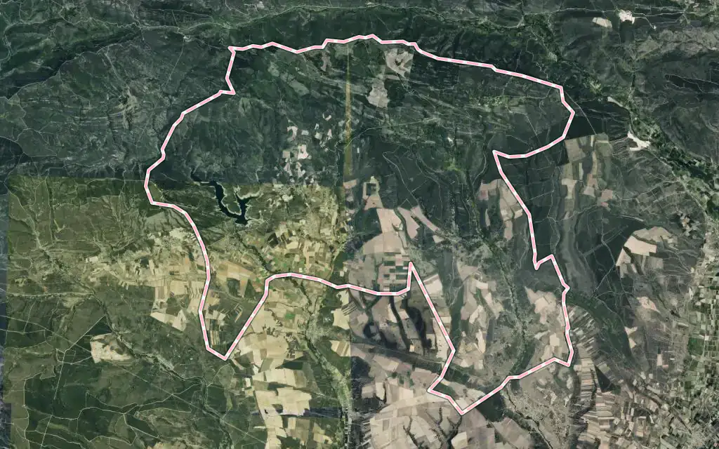 Vista satélite de Quintana del Castillo con su contorno administrativo
