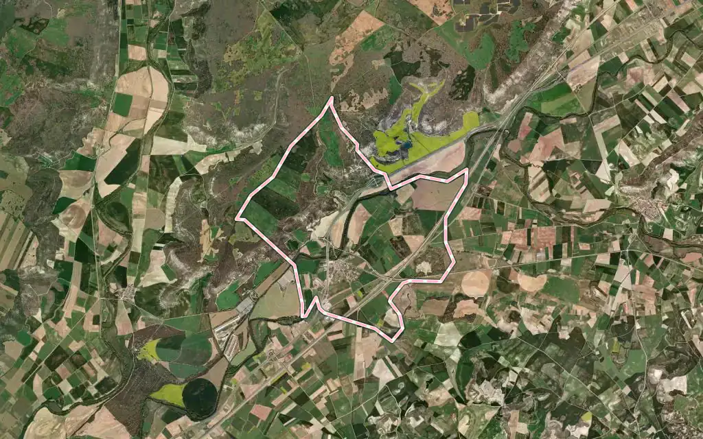 Vista satélite de Quintana del Puente con su contorno administrativo