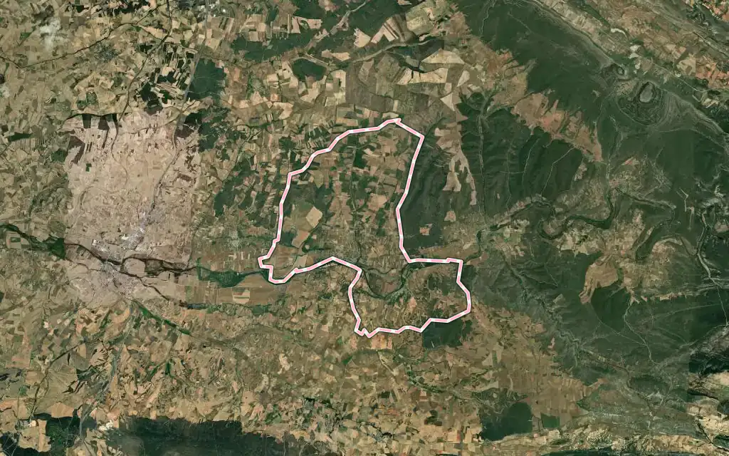 Vista satélite de Quintanilla del Agua y Tordueles con su contorno administrativo