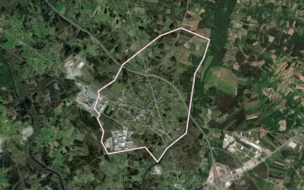 Vista satélite de Rábade con su contorno administrativo