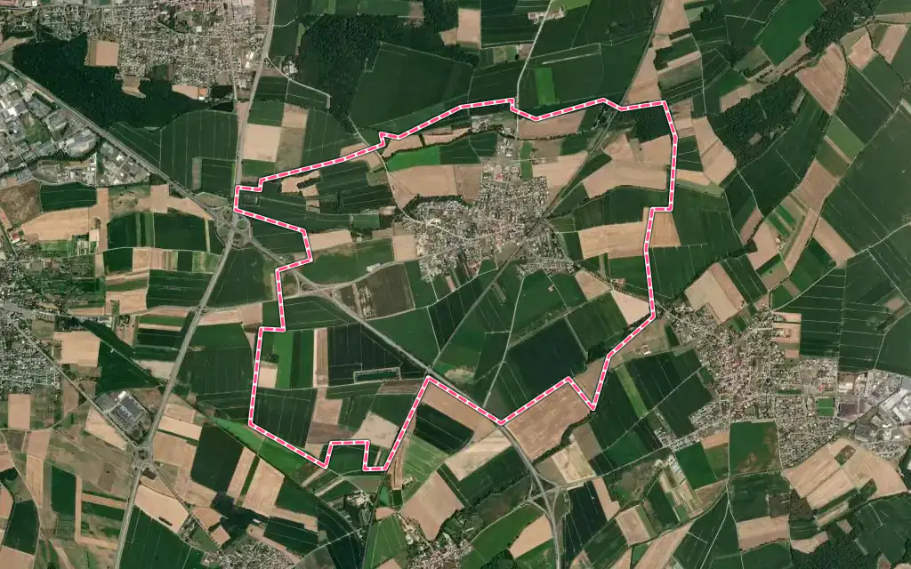 Vue satellite de Raedersheim avec ses contours administratifs