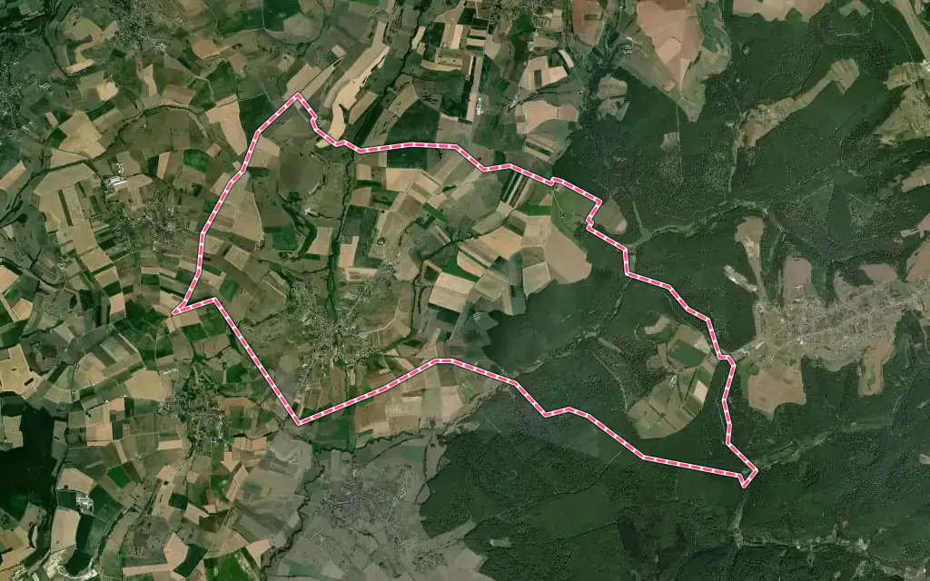 Vue satellite de Rahling avec ses contours administratifs