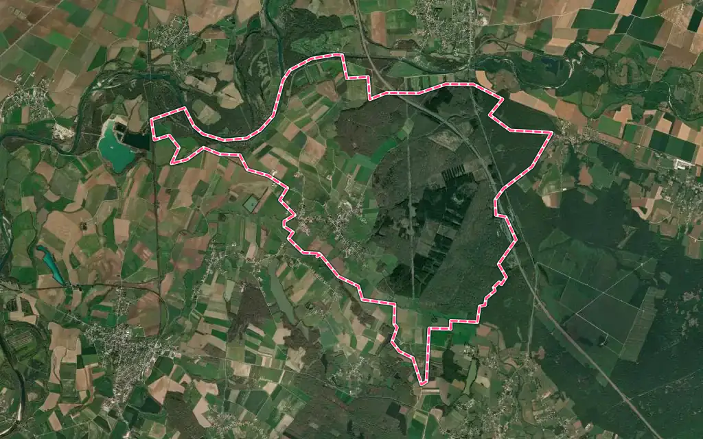 Vue satellite de Rahon avec ses contours administratifs