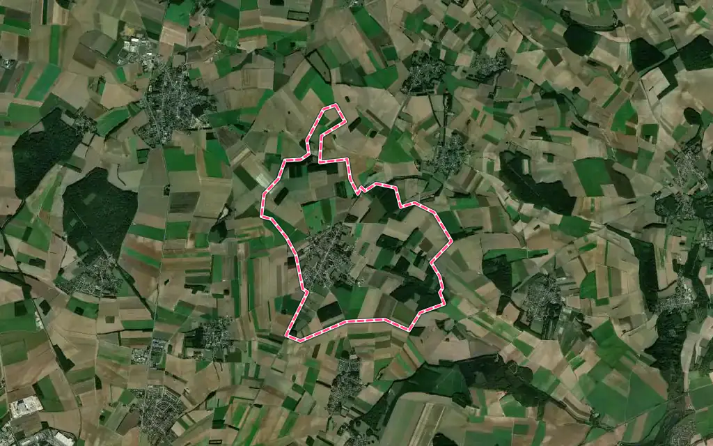 Vue satellite de Rainneville avec ses contours administratifs