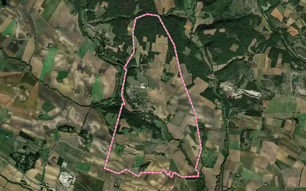 Vue satellite de Raissac-sur-Lampy avec ses contours administratifs