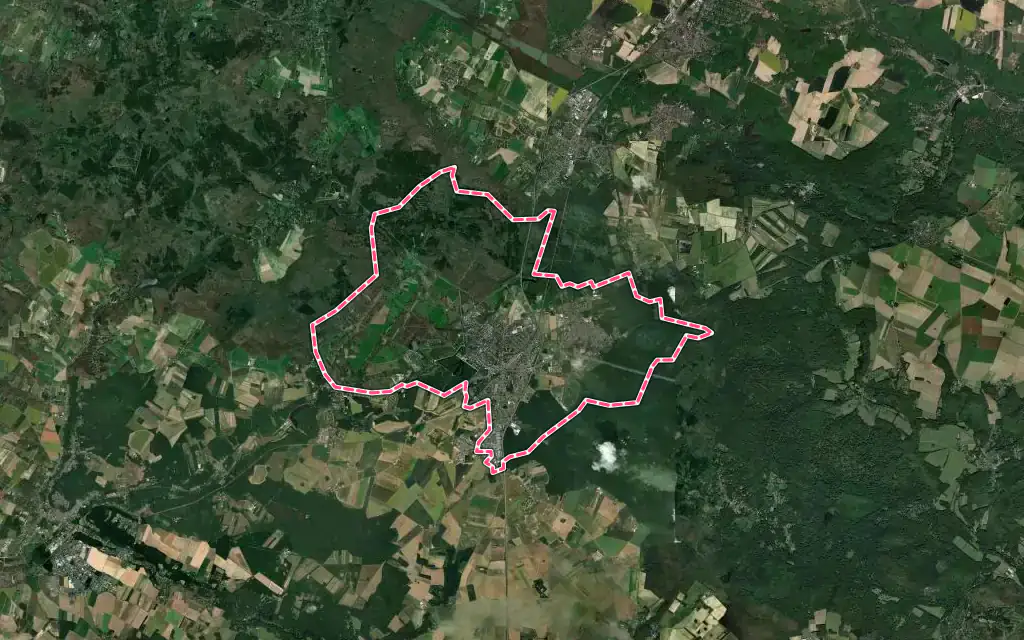 Vue satellite de Rambouillet avec ses contours administratifs