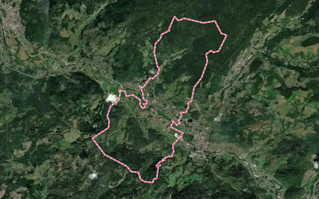 Vue satellite de Ramonchamp avec ses contours administratifs
