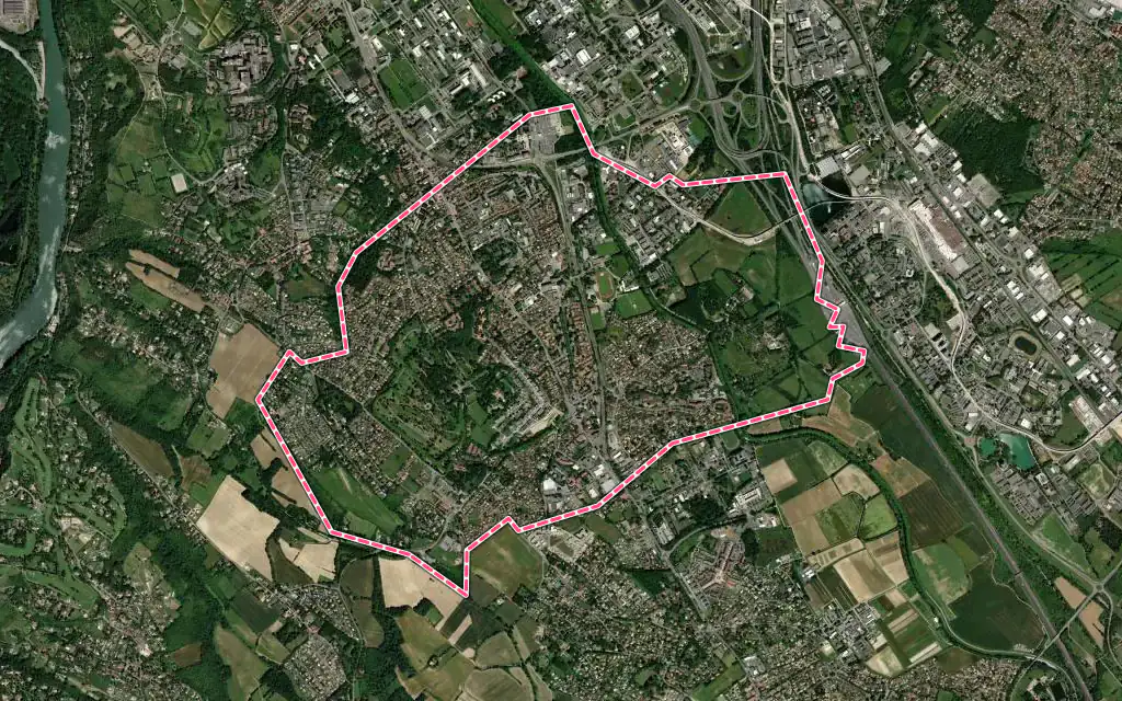 Vue satellite de Ramonville-Saint-Agne avec ses contours administratifs