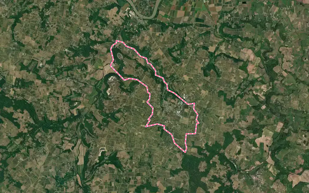 Vue satellite de Rauzan avec ses contours administratifs