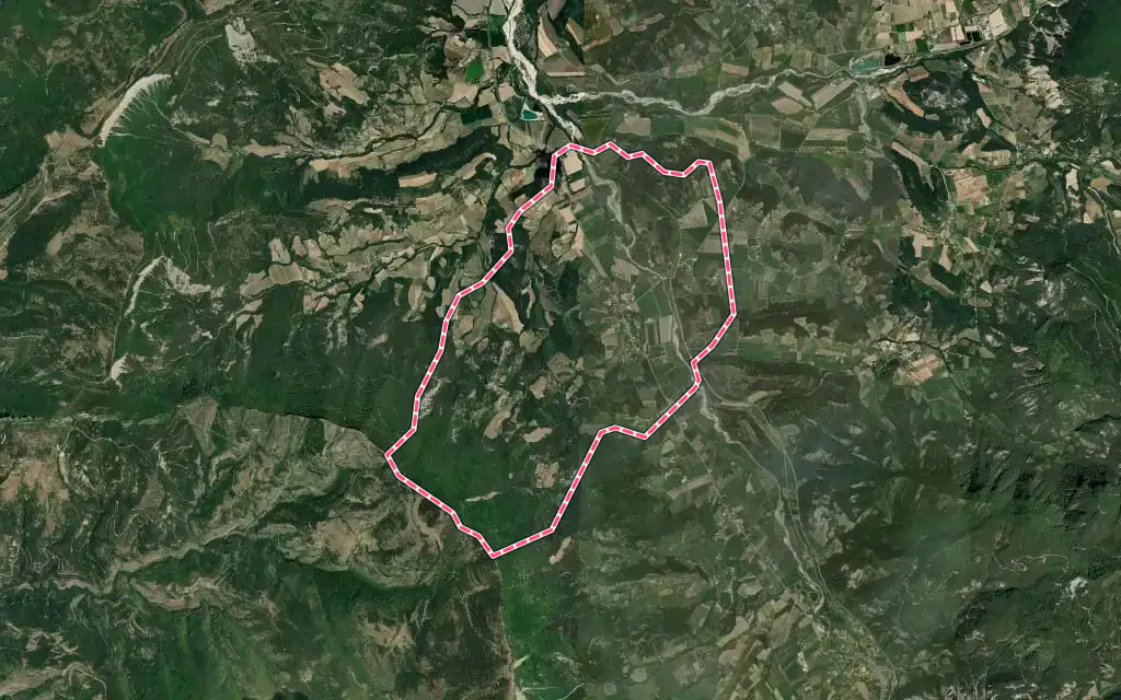 Vue satellite de Recoubeau-Jansac avec ses contours administratifs
