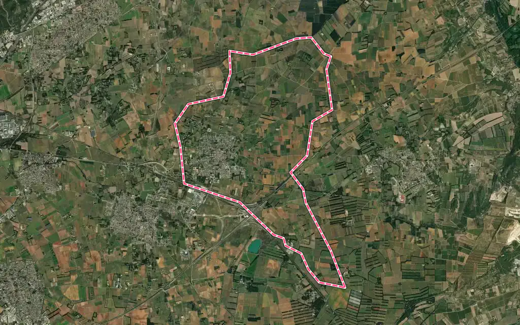 Vue satellite de Redessan avec ses contours administratifs