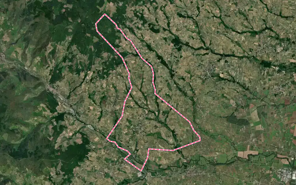 Vue satellite de Régnié-Durette avec ses contours administratifs