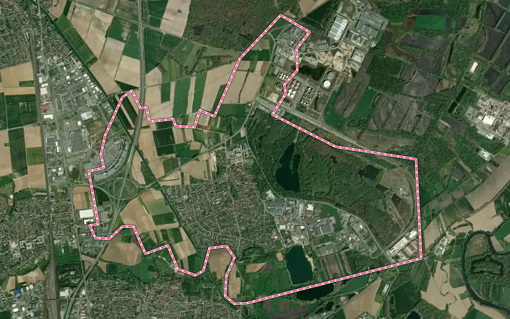 Vue satellite de Reichstett avec ses contours administratifs