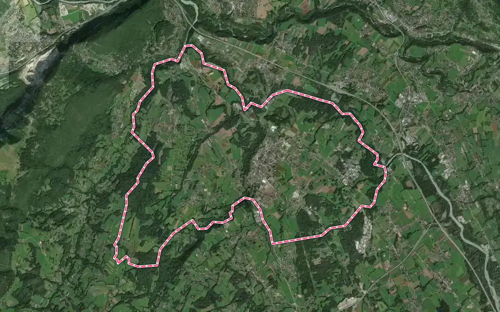 Vue satellite de Reignier-Ésery avec ses contours administratifs