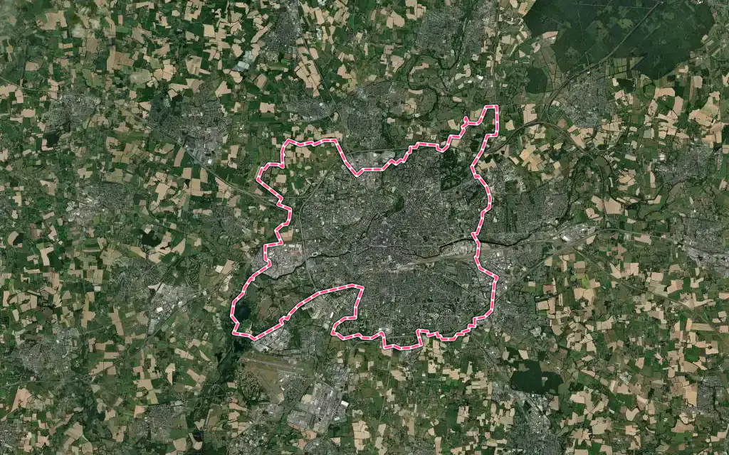 Vue satellite de Rennes avec ses contours administratifs