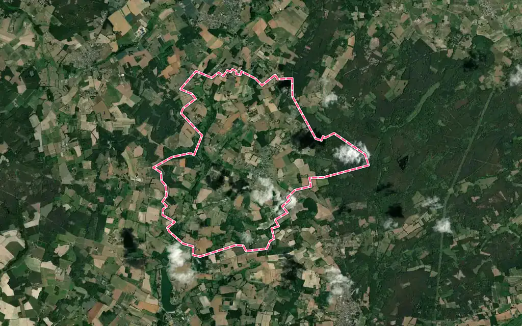 Vue satellite de Requeil avec ses contours administratifs