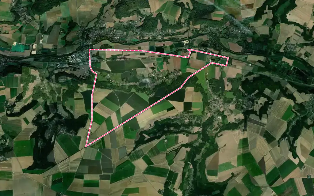 Vue satellite de Ressons-le-Long avec ses contours administratifs