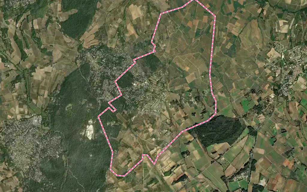 Vue satellite de Restinclières avec ses contours administratifs