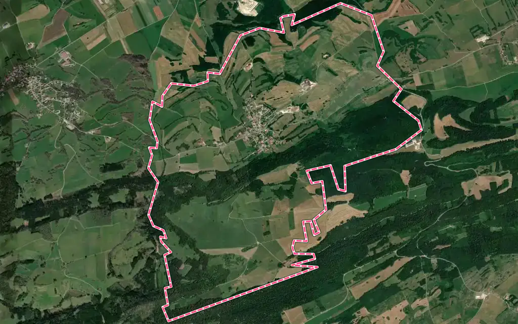 Vue satellite de Reugney avec ses contours administratifs