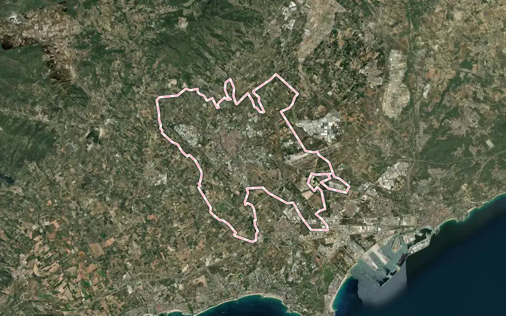 Vista satélite de Reus con su contorno administrativo