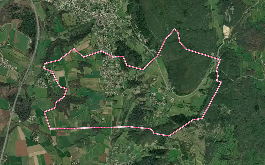 Vue satellite de Revonnas avec ses contours administratifs