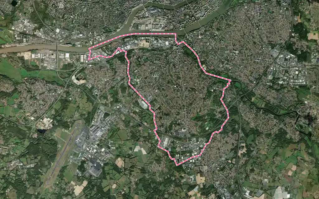 Vue satellite de Rezé avec ses contours administratifs