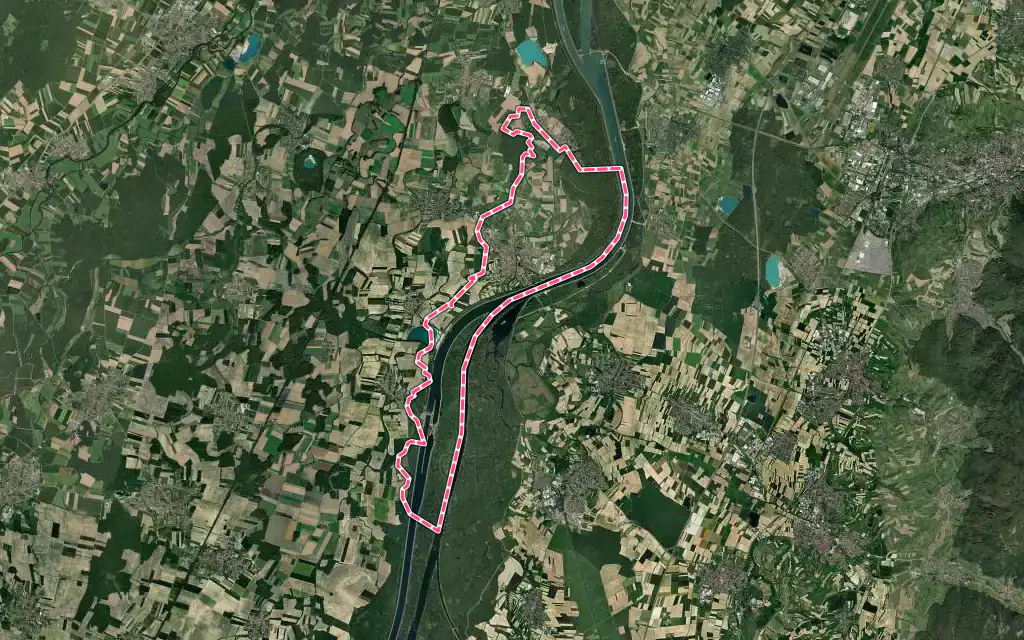 Vue satellite de Rhinau avec ses contours administratifs
