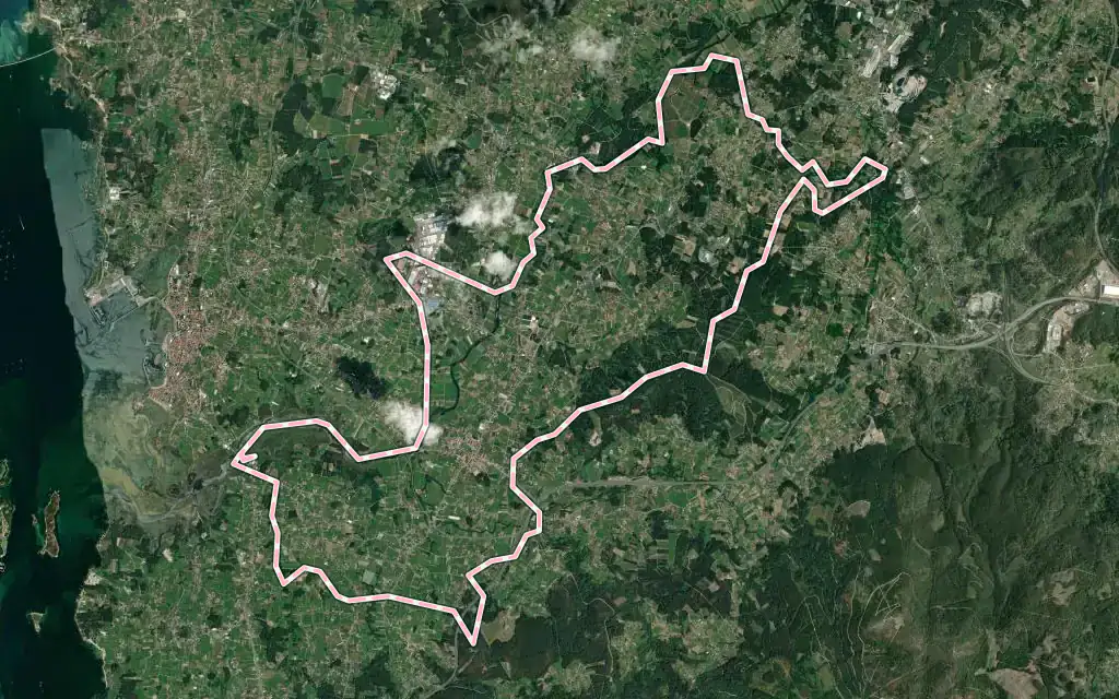 Vista satélite de Ribadumia con su contorno administrativo