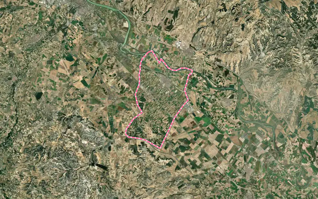 Vista satélite de Ribaforada con su contorno administrativo