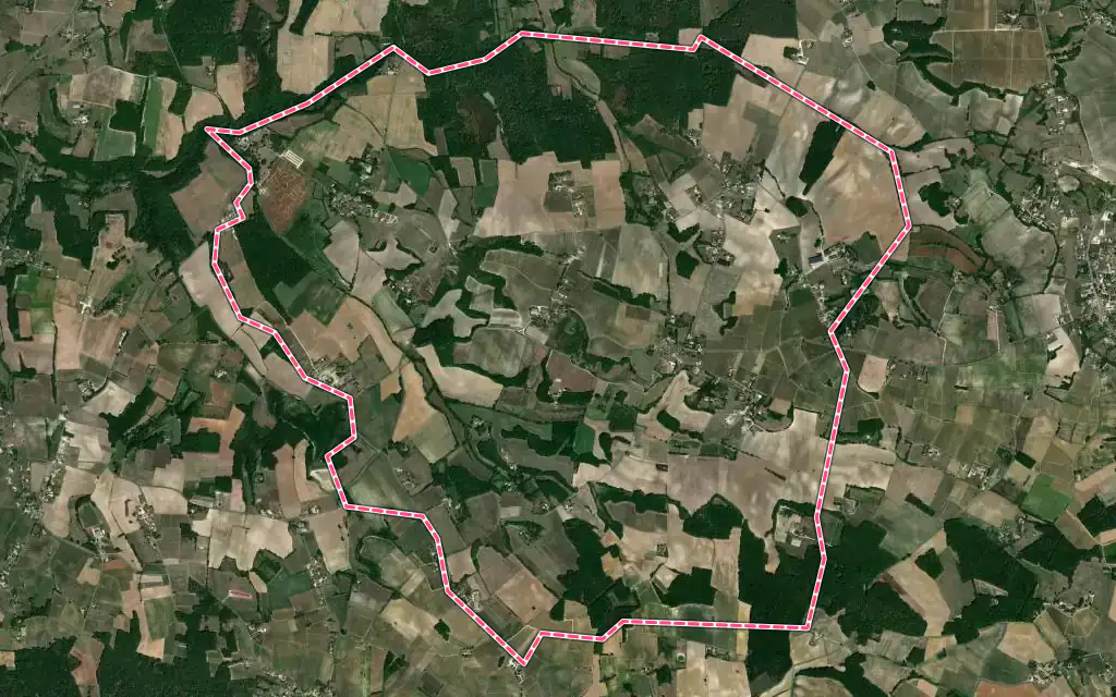 Vue satellite de Ribagnac avec ses contours administratifs