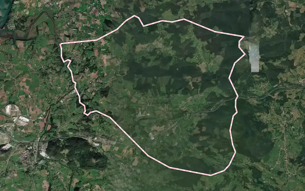 Vista satélite de Ribamontán al Monte con su contorno administrativo
