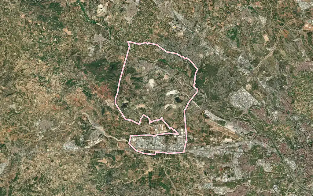 Vista satélite de Riba-roja de Túria con su contorno administrativo
