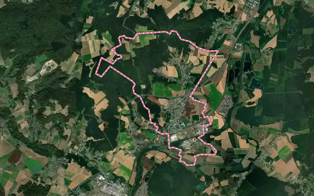 Vue satellite de Ribécourt-Dreslincourt avec ses contours administratifs