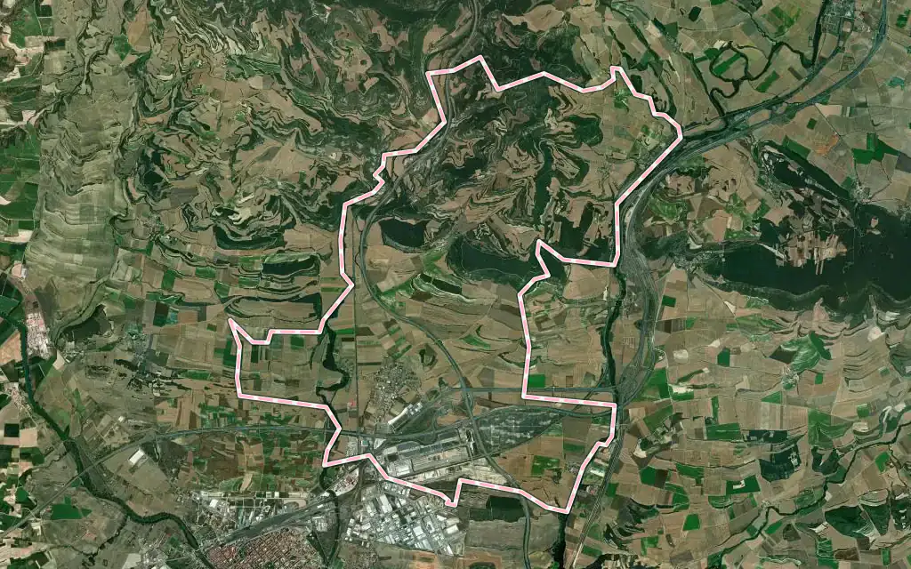 Vista satélite de Ribera Baja / Erriberabeitia con su contorno administrativo