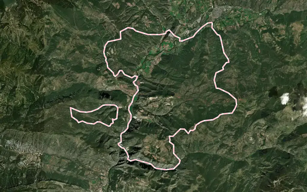 Vista satélite de Ribera d'Urgellet con su contorno administrativo