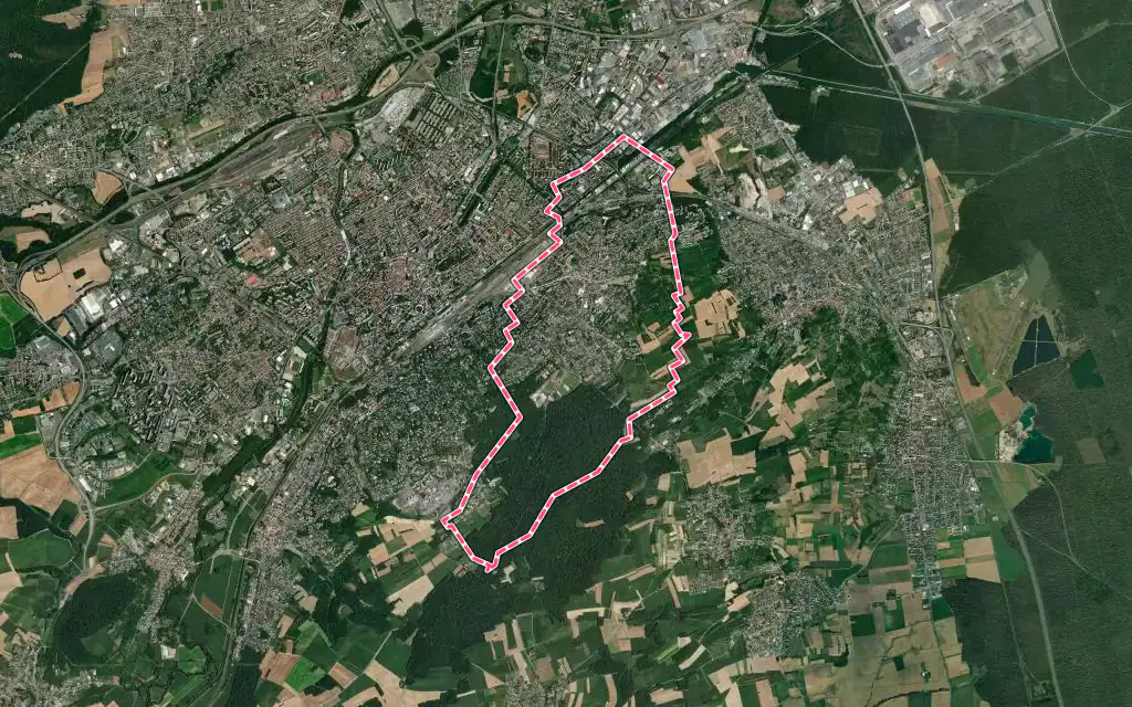Vue satellite de Riedisheim avec ses contours administratifs
